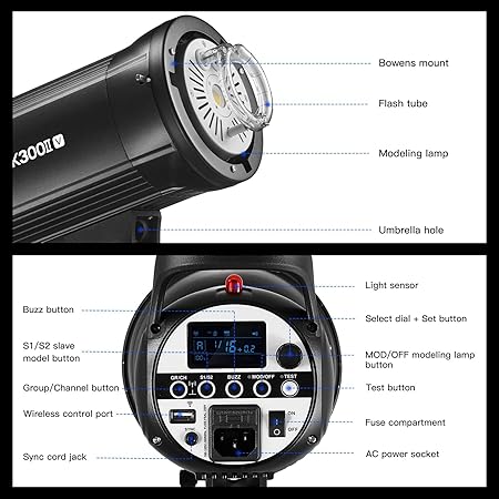 Godox SK300II-V 300Ws Photo Studio Strobe Flash Monolight Light with Bowens Mount &Lamp Head, 10W LED Modeling Lamp for Studio, Shooting, Location and Portrait Photography Godox SK300II-V 300Ws Photo Studio Strobe Flash Monolight Light with Bowens Mount &Lamp Head, 10W LED Modeling Lamp for Studio, Shooting, Location and Portrait Photography